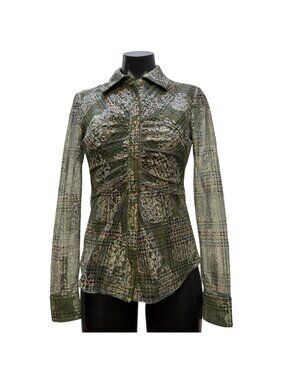 Ramy Brook Green Multi-Patterned Button-Down Blouse S